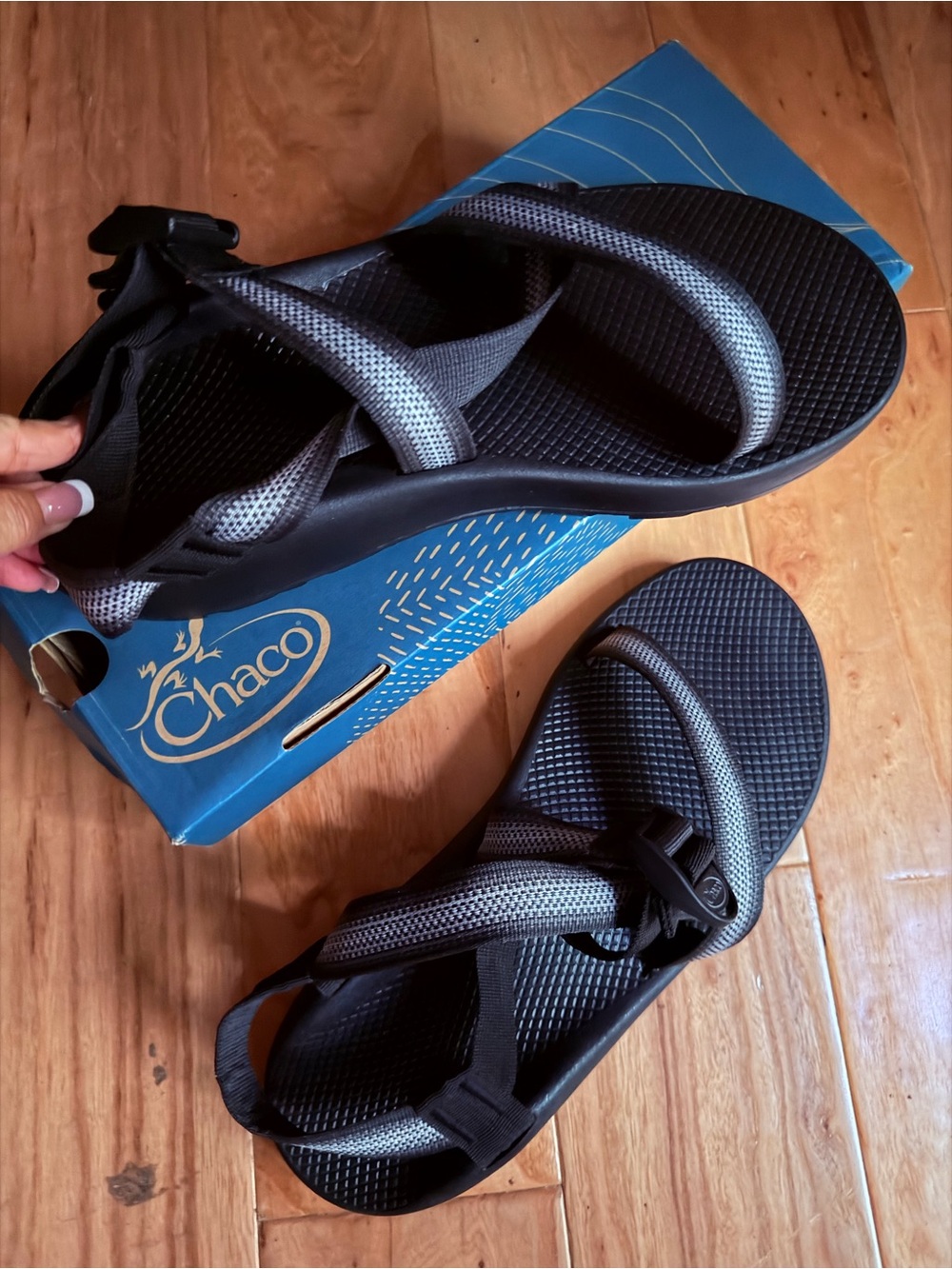 Chaco Black & Silver Striped Webbing Sandals
